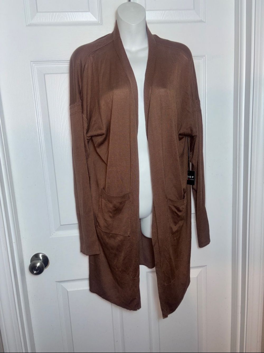 Cardigan Poof New York Womens Brown Knit Plus Size 3X Cotton Blend
